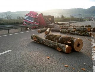 Ordu’da odun yüklü kamyon devrildi