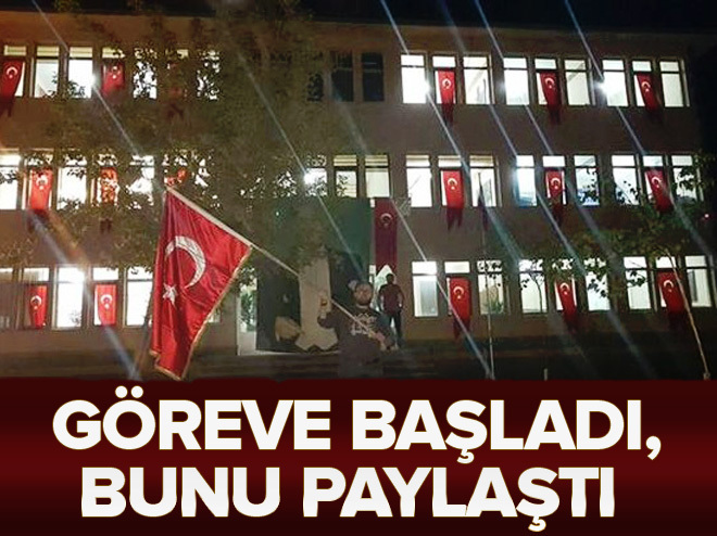 Yeni atanan kayyum belediye binasını Türk bayrakları ile donattı