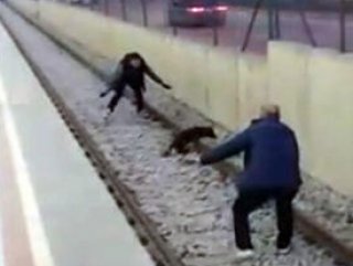 Bursa metrosunda köpek kurtarma operasyonu