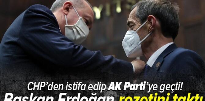 Başkan Erdoğan, CHP’den ayrılıp AK Parti’ye katılan Nejat Önder’e rozet taktı